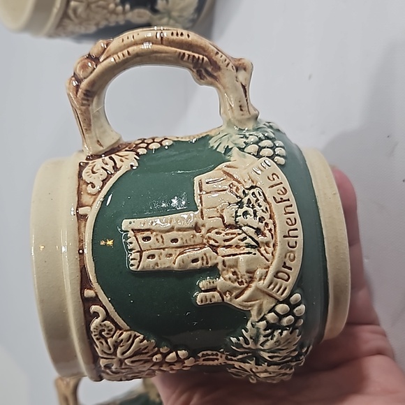 Vintage German Stoneware Castle of Rhine Drachenfels Mugs. Set of 4 - Picture 4 of 11